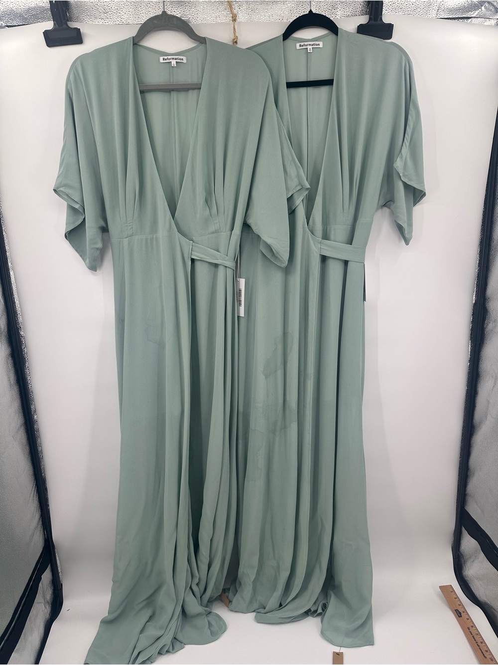 Reformation Winslow Maxi Dress L Fog Sage Green NWT Wrap Wedding Guest AS IS